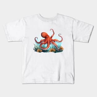 Orange Octopus Kids T-Shirt